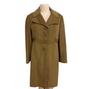 Vintage Womens Brown Wool Button-Up Coat With Wide Collar and Waist Detailing Fu
